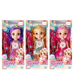 Non-Infringement 14-inch 5-Joint PVC Vinyl Body Baby Sweetheart Girl Doll, with Music, Crown and Stroller, 3 Styles Mixed Pack