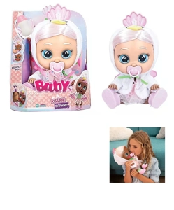 Plush Peacock Angel Aiai - 9th Generation 14-inch Vinyl Crying Girl Doll with Hair, 4-Tone Music, Cry Babies-Tutti Fritti, Tears Shedding Function, with Water-Absorbing Bottle and Pacifier, Plush Warm Function, 2-Piece Outfit