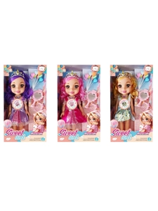 Non-Infringement 14-inch 5-Joint PVC Vinyl Body Baby Sweetheart Girl Doll, with Music, Balloon, Comb, Mirror Accessories and Crown, 3 Styles Mixed Pack