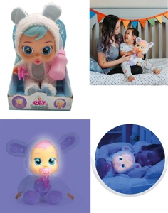 Nurse Bear - 6th Generation 14-inch Vinyl Crying Doll, Luminous Function, Plush Warm Function, 4-Tone Music, Cry Babies-Tutti Fritti, Tears Shedding Function, with Water-Absorbing Bottle and Pacifier, 4 Functions
