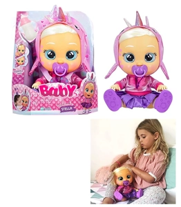 Plush Unicorn Queen - 9th Generation 14-inch Vinyl Crying Girl Doll with Hair, 4-Tone Music, Cry Babies-Tutti Fritti, Tears Shedding Function, with Water-Absorbing Bottle and Pacifier, Plush Warm Function, 2-Piece Outfit