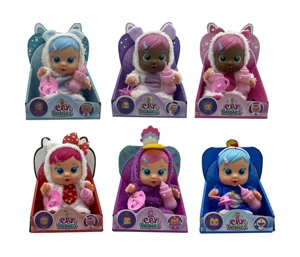 6th Generation 10-inch Vinyl Crying Doll, 4-Tone Music, Tears Shedding Function, with Water-Absorbing Bottle and Pacifier, 6 Styles Girls' Crying Doll Mixed Pack
