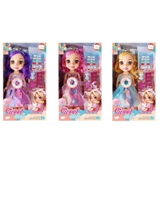Non-Infringement 14-inch 5-Joint Hollow Body Baby Sweetheart Girl Doll with Butterfly Dress, with Music, Nail Accessories and Crown, 3 Styles Mixed Pack