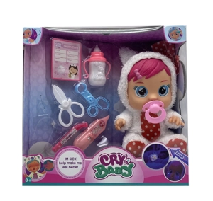 Doctor 6th Generation 14-inch Vinyl Crying Doll, 4-Tone Music, Tears Shedding Function, with Water-Absorbing Bottle, Pacifier, Stethoscope, Syringe and Thermometer, 6 Styles Girls' Crying Doll Mixed Pack