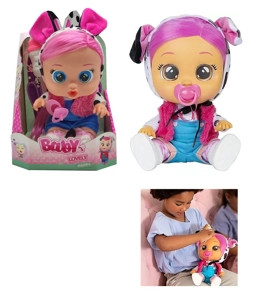 Plush Milk Cow - 9th Generation 14-inch Vinyl Crying Girl Doll with Hair, 4-Tone Music, Cry Babies-Tutti Fritti, Tears Shedding Function, with Water-Absorbing Bottle and Pacifier, Plush Warm Function, 2-Piece Outfit