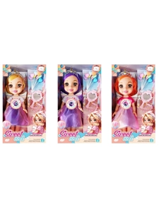 Non-Infringement 14-inch 5-Joint PVC Vinyl Body Baby Sweetheart Girl Doll, with Music, Balloon, Comb, Mirror Accessories, Wings and Crown, 3 Styles Mixed Pack