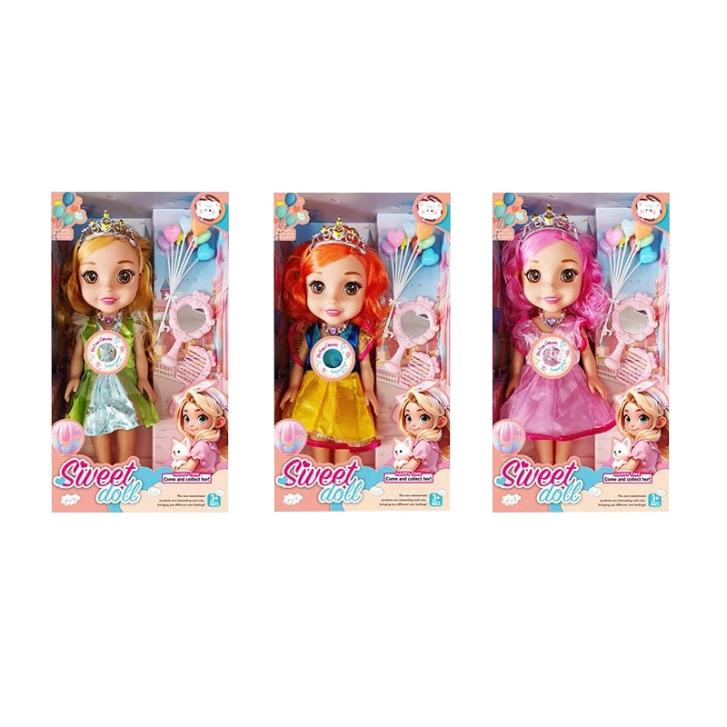 Non-Infringement 14-inch 5-Joint Hollow Body Baby Sweetheart Girl Doll, with Music, Balloon, Comb, Mirror Accessories and Crown, 3 Styles Mixed Pack