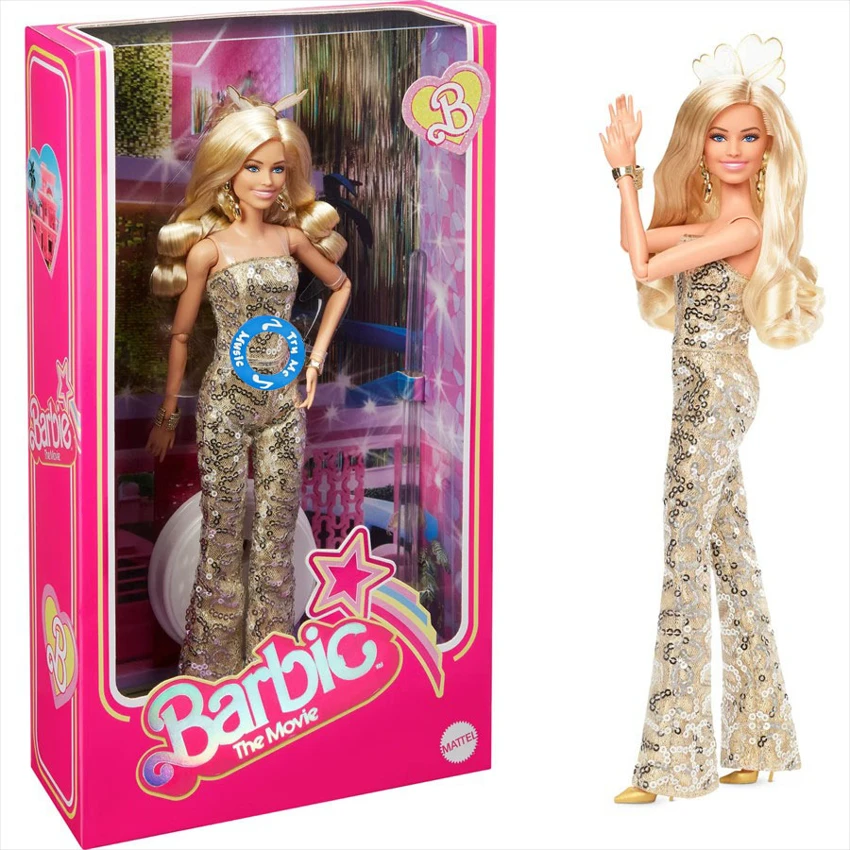 2023 Live-action Movie Version 11.5-inch 12-joint solid body theme music Barbie star doll with hat.