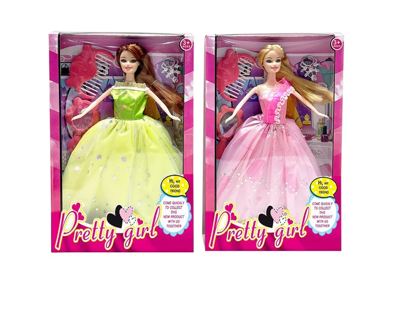2023 Live-action Movie Version 11.5-inch solid body flexible hand high-grade evening gown Barbie doll with comb, necklace and mirror, 2 styles mixed pack.