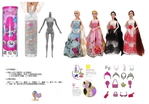 Seri air bubble air 11,5 inci 9 sendi berlian padat berubah warna gaun pengantin rambut panjang Barbie. Dengan 6 aksesori kejutan yang berbeda, boneka dapat berputar 360 derajat, 4 campuran