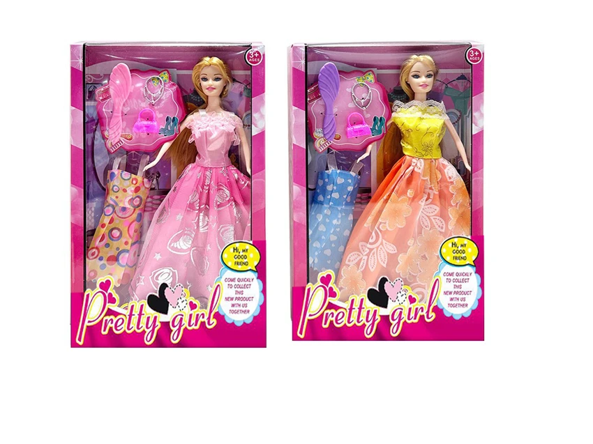 2023 Live-action Movie Version 11.5-inch solid body flexible hand fashion princess dress Barbie doll with changeable clothes, comb, necklace and handbag, 2 styles mixed pack.