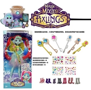 Magic Mixies Series 10-inch 12-joint solid body sea king angel cyan elf doll, with magic wand and diamond stickers.