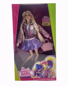 Mattel Version 11.5-inch 12-joint solid body star Barbie doll with pink shiny baseball jacket, with earrings and handbag. [Extra large hands and feet, non-standard body type]