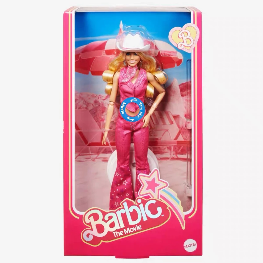 2023 Live-action Movie Version 11.5-inch 12-joint solid body theme music Barbie star doll with hat.