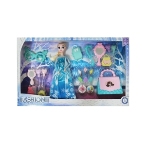 High-grade 11.5-inch 12-joint solid body ice princess doll with large handbags, comb, mirror, balloon blisters, suitcase, ice cream blisters and big glass accessories