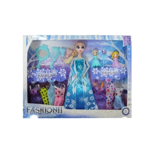 High-grade 11.5-inch 12-joint solid body ice princess doll with large comb & mirror, 2 mini ice princess dolls, magic wand and hanging dresses