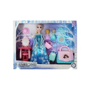 High-grade 11.5-inch 12-joint solid body ice princess doll with dressing table set, 2 mini ice princess dolls, comb, mirror, large handbag, suitcase and hat accessories