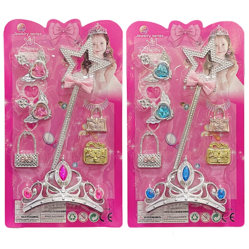 High-grade PVC electroplated five-pointed star scepter + pointed three-point crown ornament set, random color