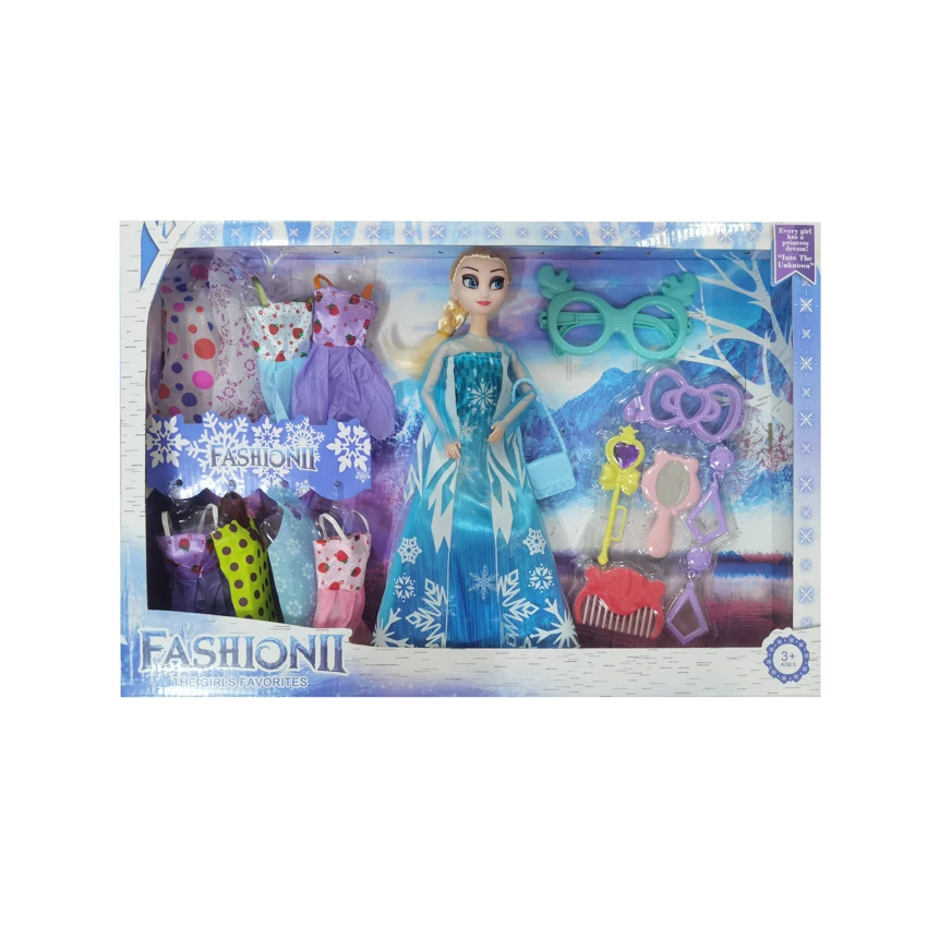 High-grade 11.5-inch 12-joint solid body ice princess doll with big glasses, makeup comb blister parts, handbags and hanging dresses