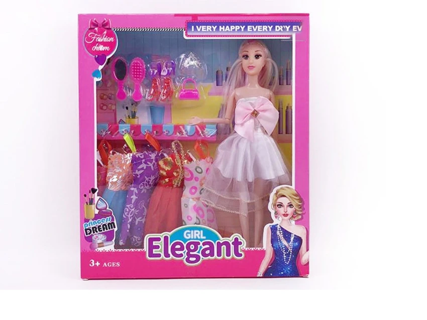 11.5-inch 9-joint solid body dress-style Barbie with comb & mirror blister pieces and hanging dresses