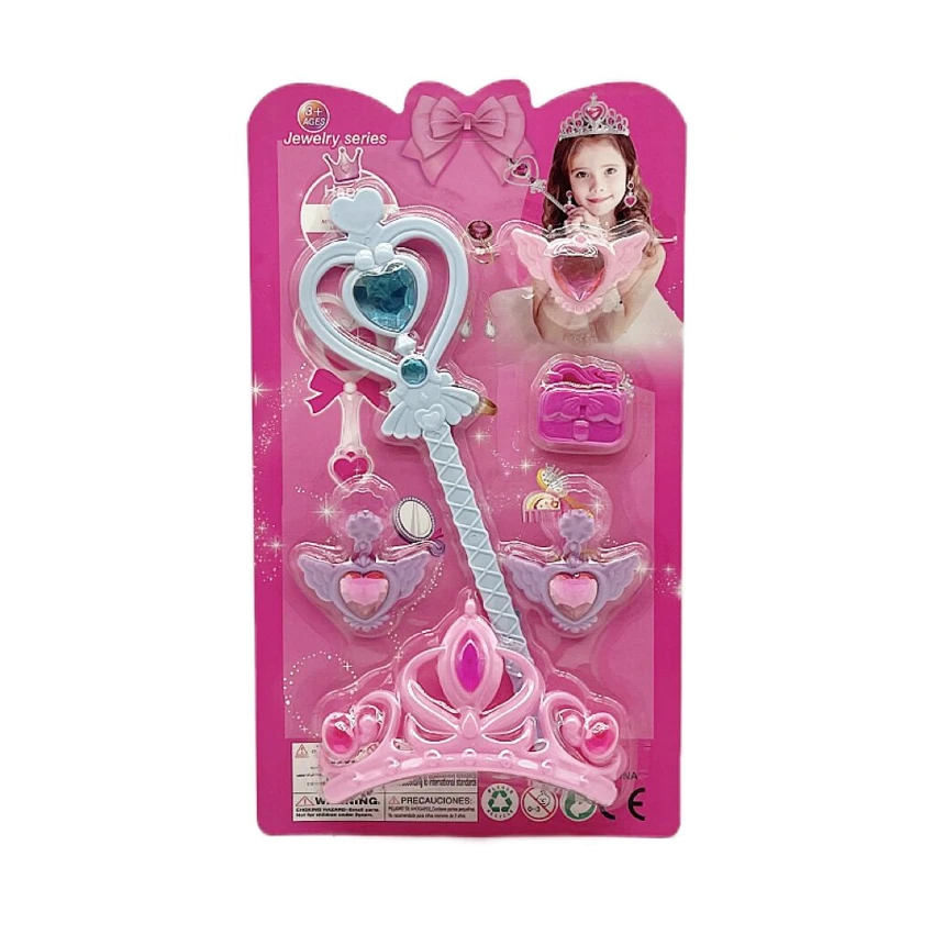 High-grade PVC accessory solid three-point pointed crown + solid scepter + ornaments, random mixed colors