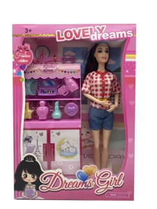 11.5-inch 9-joint solid body flat-footed Barbie with cosmetic cabinet accessories