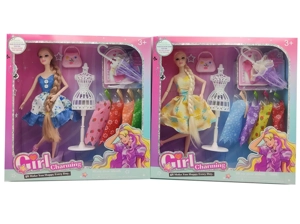 11.5-inch 12-joint solid body fashion Barbie with clothes hanger, umbrella, handbag and hanging dress accessories