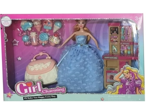 High-grade 11.5-inch movable hand solid body grand wedding Barbie with cabinet blister parts, ice cream ornaments and large handbag blisters
