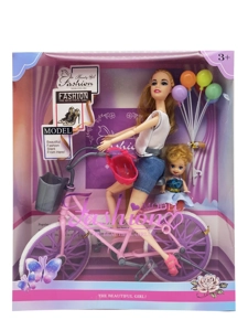 11.5-inch 12-joint solid body fashion Barbie with bicycle, balloon and 3-inch doll accessories