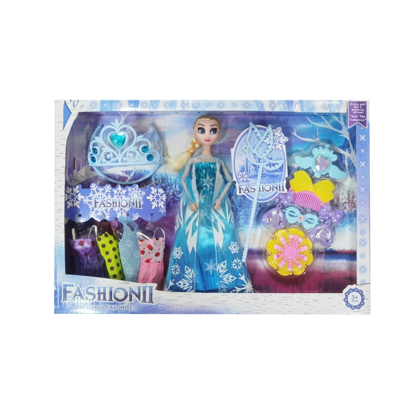 High-grade 11.5-inch 12-joint solid body ice princess doll with large crown, magic wand, makeup comb blisters and hanging dresses