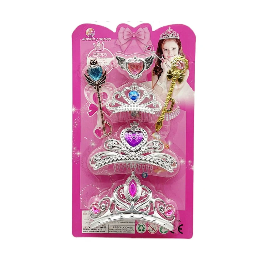 High-grade PVC accessory triple crown + two scepter ornament set, random mixed colors