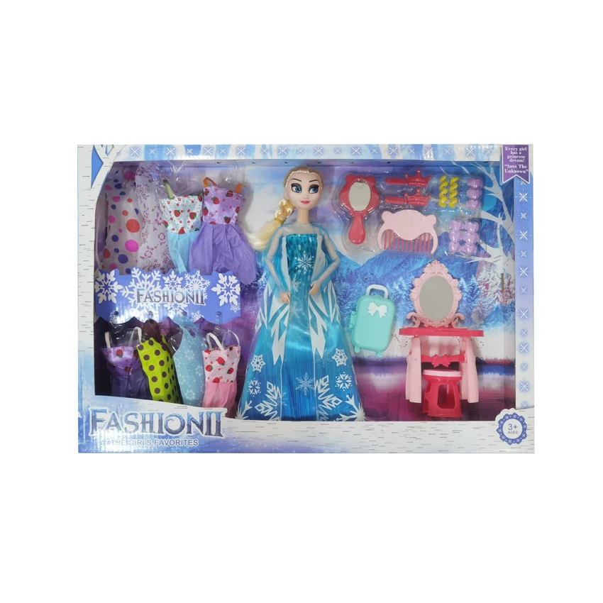 High-grade 11.5-inch 12-joint solid body ice princess doll with makeup blister parts, dressing table set, suitcase accessories and hanging dresses