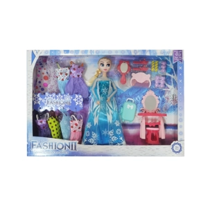 High-grade 11.5-inch 12-joint solid body ice princess doll with makeup blister parts, dressing table set, suitcase accessories and hanging dresses