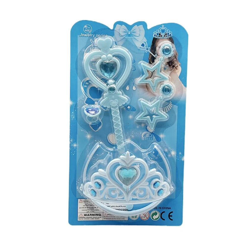 High-grade PVC accessory solid crown + scepter + earrings + rings, random mixed colors