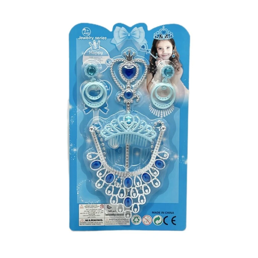 High-grade PVC accessory crown scepter + small crown + six-diamond chest pendant + earrings, random mixed colors