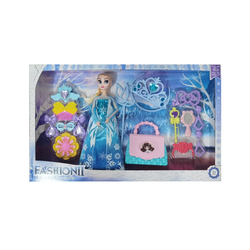 High-grade 11.5-inch 12-joint solid body ice princess doll with large handbags, makeup blister parts, large crown and magic wand accessories