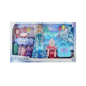 High-grade 11.5-inch 12-joint solid body ice princess doll with large handbags, balloon blisters, big glasses, makeup blister parts and dressing table set & hanging dresses