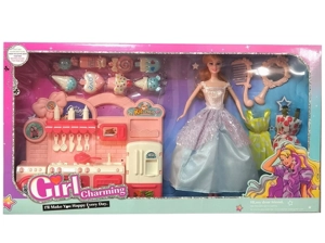 High-grade 11.5-inch movable hand solid body grand wedding Barbie with comb, mirror, large cabinet parts and ice cream blister accessories
