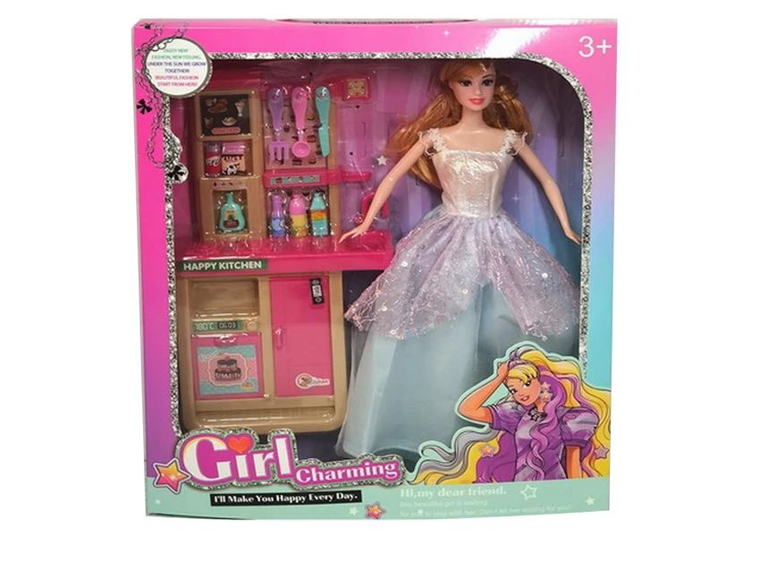 11.6-inch movable hand solid body fashion wedding Barbie with large kitchen cabinet blister accessories