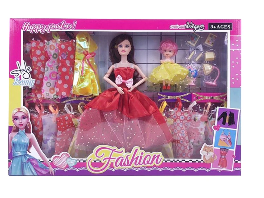 High-grade 11.5-inch 9-joint solid body grand wedding Barbie with 3-inch doll, table lamp blister accessories and hanging dresses