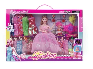 High-grade 11.5-inch 9-joint solid body grand wedding Barbie with 3-inch doll, flower hair clip, comb and hanging dresses