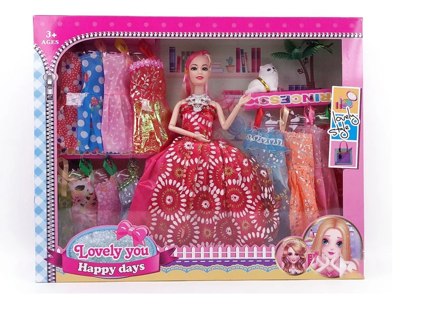 High-grade 11.5-inch 9-joint solid body grand wedding Barbie with cat ornaments, small tree parts and hanging dresses