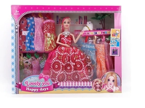 High-grade 11.5-inch 9-joint solid body grand wedding Barbie with cat ornaments, small tree parts and hanging dresses