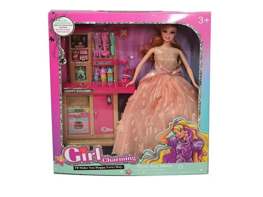 11.5-inch movable hand solid body fashion wedding Barbie with large kitchen cabinet blister accessories