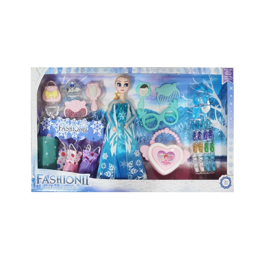 High-grade 11.5-inch 12-joint solid body ice princess doll with makeup blister parts, big glasses, large heart-shaped handbags and shoe blister accessories & hanging dresses