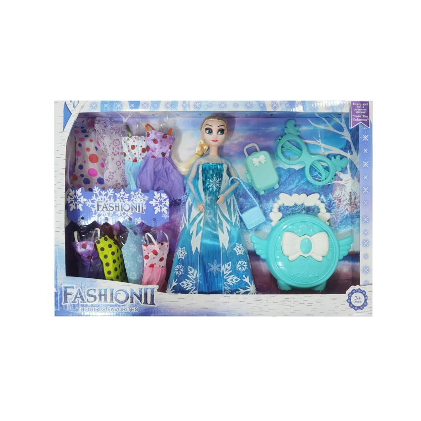 High-grade 11.5-inch 12-joint solid body ice princess doll with large angel-style handbags, suitcase, big glasses and handbag accessories & hanging dresses