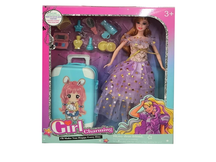 11.5-inch movable hand solid body fashion wedding Barbie with makeup blister accessories and large trolley cases