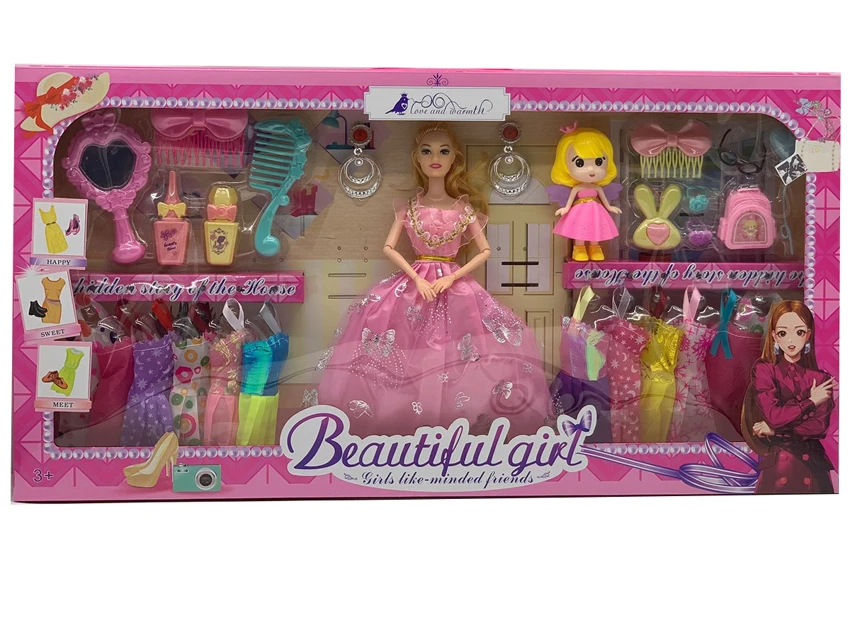 High-grade 11.5-inch movable hand solid body grand wedding Barbie with large mirror, comb parts, earrings and princess schoolbag blister hanging dresses
