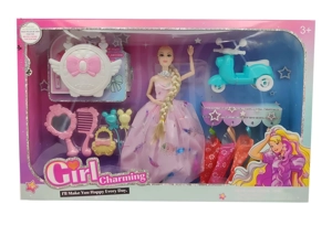 High-grade 11.5-inch 9-joint solid body grand wedding Barbie with comb & mirror blister parts, motorcycle ornaments and heart-shaped handbags