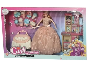 High-grade 11.5-inch movable hand solid body grand wedding Barbie with cabinet blister parts, ice cream ornaments and large handbag blisters